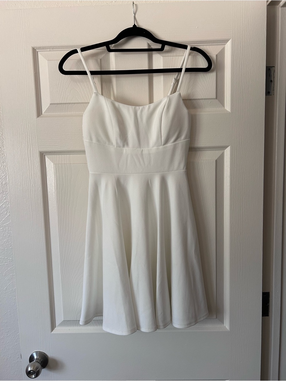 David’s Bridal Juniors “City Triangles” White Spaghetti Strap A-Line Dress
